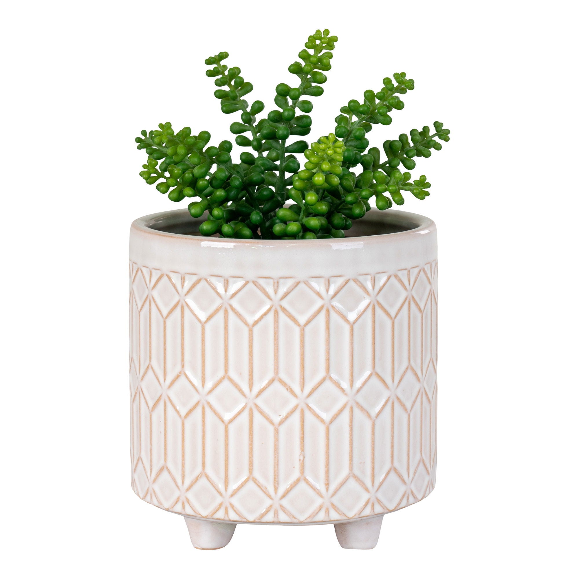 Geometric Blumentopf – Steinzeug, Weiß, Rund, Ø 20 × 19,5 cm